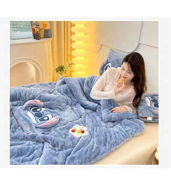 Double sided Arctic fleece pillow with embroidered fabric, dual-use office car nap blanket cushion