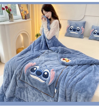 Double sided Arctic fleece pillow with embroidered fabric, dual-use office car nap blanket cushion