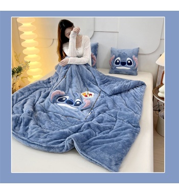 Double sided Arctic fleece pillow with embroidered fabric, dual-use office car nap blanket cushion