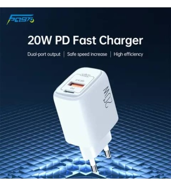 Dual Port USB-C Wall Plug-in USB Charger 20W Power Delivery + QC3.0 A Double Fast Charging Block for Phone Cube Wall Charger