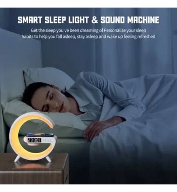 G Shape 3 - 1 Multiple Wireless Chargers With home Lamp Speaker Bedside Night Light Digital Alarm Clock Smart Mobile Phone