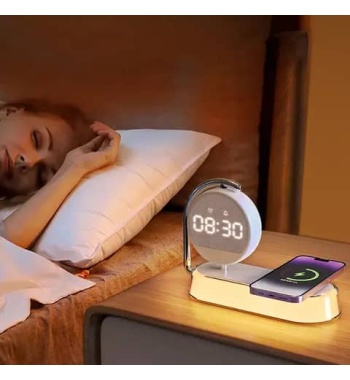 wholesalers Wireless Charger 3 in 1 Clock Alarm Clock Wireless Charger LED light Smart Phone Charger Table Desk Lamp