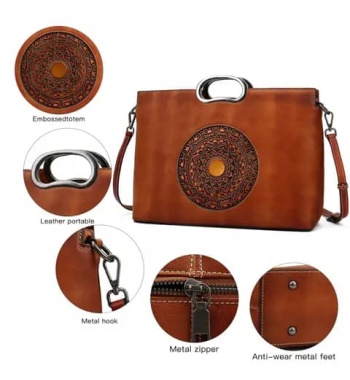 Westal Lady Retro Embossing Totem Crossbody Bag Satchel Shoulder Bag Genuine Leather Luxury Purses and Handbags for Women