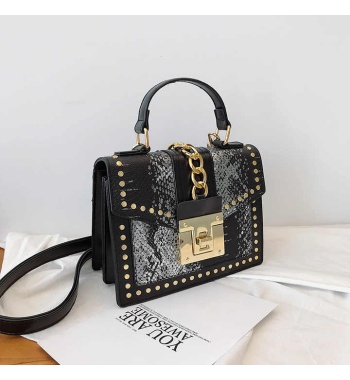 guangzhou custom logo designer hand bag ladies shoulder lock rivet pu serpentine leather square fashion women purse handbag