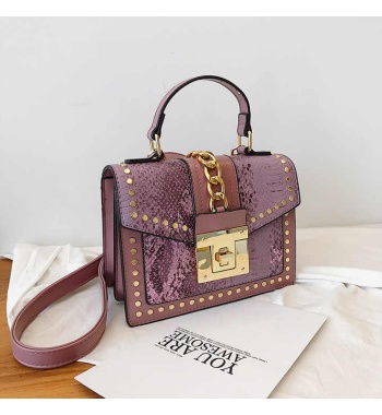 guangzhou custom logo designer hand bag ladies shoulder lock rivet pu serpentine leather square fashion women purse handbag