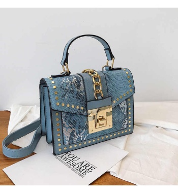guangzhou custom logo designer hand bag ladies shoulder lock rivet pu serpentine leather square fashion women purse handbag