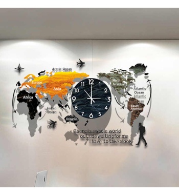 Modern Wall Decorative Oversized No Light Wall Decorative Acrylic Wall Clock Creative World Map