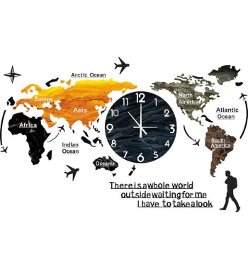 Modern Wall Decorative Oversized No Light Wall Decorative Acrylic Wall Clock Creative World Map